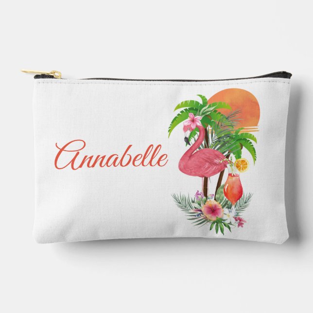 Pink Flamingo Vacation Small Accessory Bag  (Front)