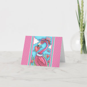 PINK FLAMINGO VALENTINE HEARTS, LOVE BIRD Blank Card