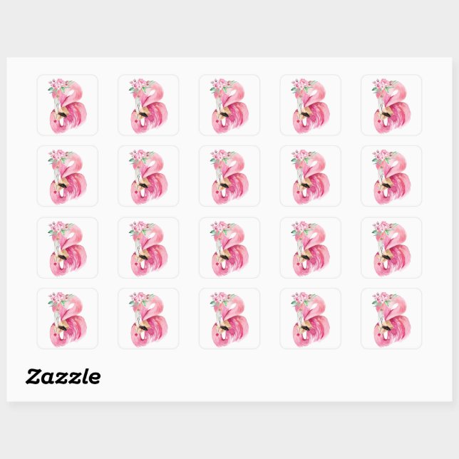 Pink FLAMINGO VALENTINE Square Sticker (Sheet)