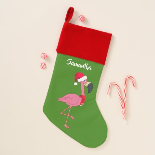 Pink Flamingo Velvet Lined Christmas Stocking