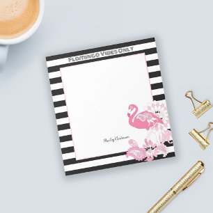 Pink Flamingo Vibes Only Black & White Striped Notepad