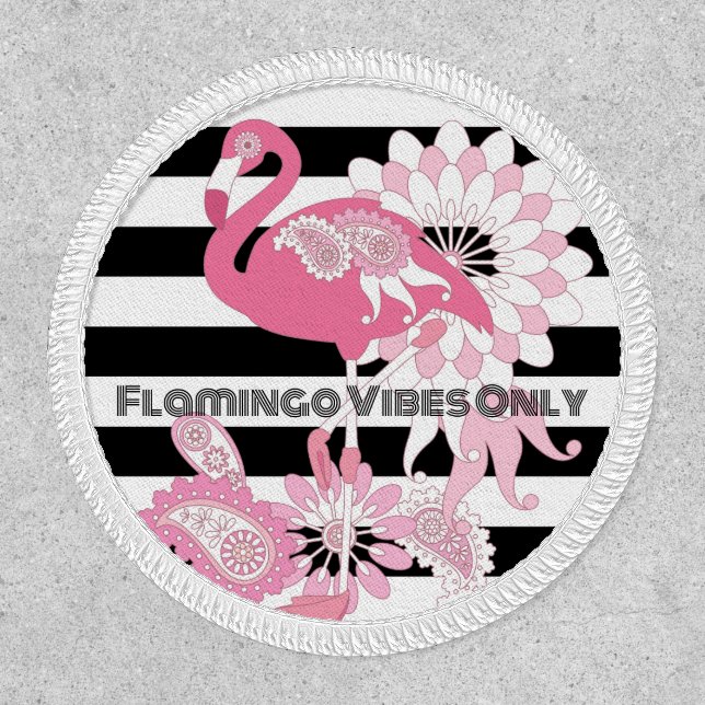 Pink Flamingo Vibes Only Black & White Striped Patch (Front)