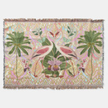 Pink Flamingo Vintage Design Woven Throw Blanket