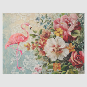 Pink Flamingo & Vintage Floral Decoupage Tissue Paper
