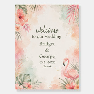 Pink Flamingo Vintage Floral Tropical Wedding Foam Board