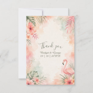 Pink Flamingo Vintage Floral Tropical Wedding Thank You Card