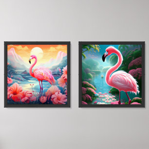 Pink Flamingo  Wall Art Sets
