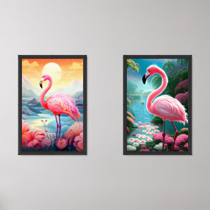 Pink Flamingo Wall Art Sets