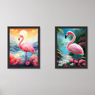 Pink Flamingo  Wall Art Sets