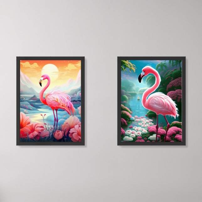 Pink Flamingo  Wall Art Sets (Front)