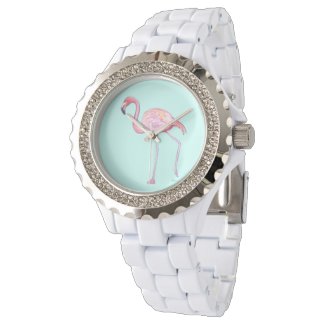 Pink Flamingo Watch - Mint green