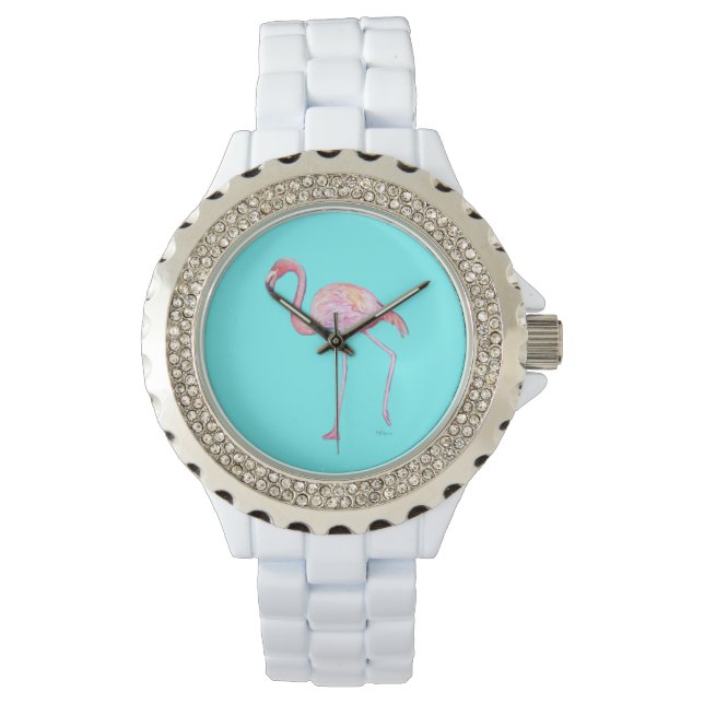 Pink Flamingo Watch - Turquoise blue (Front)