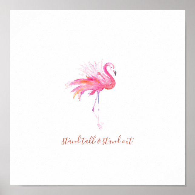 Pink Flamingo Watercolor Art Poster (Front)