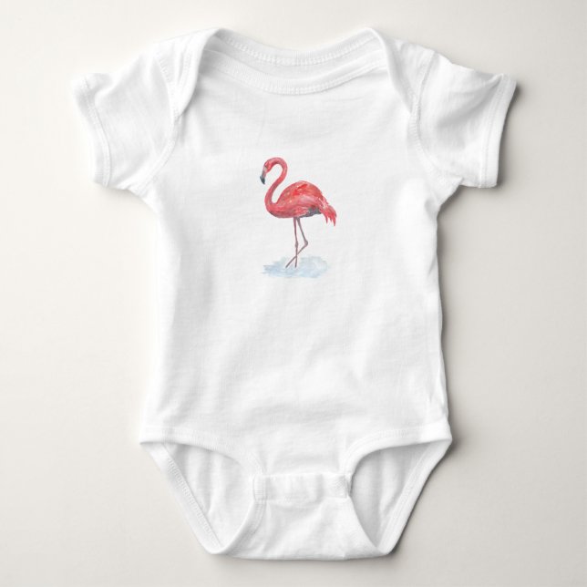 Pink Flamingo, watercolor . Baby Bodysuit (Front)