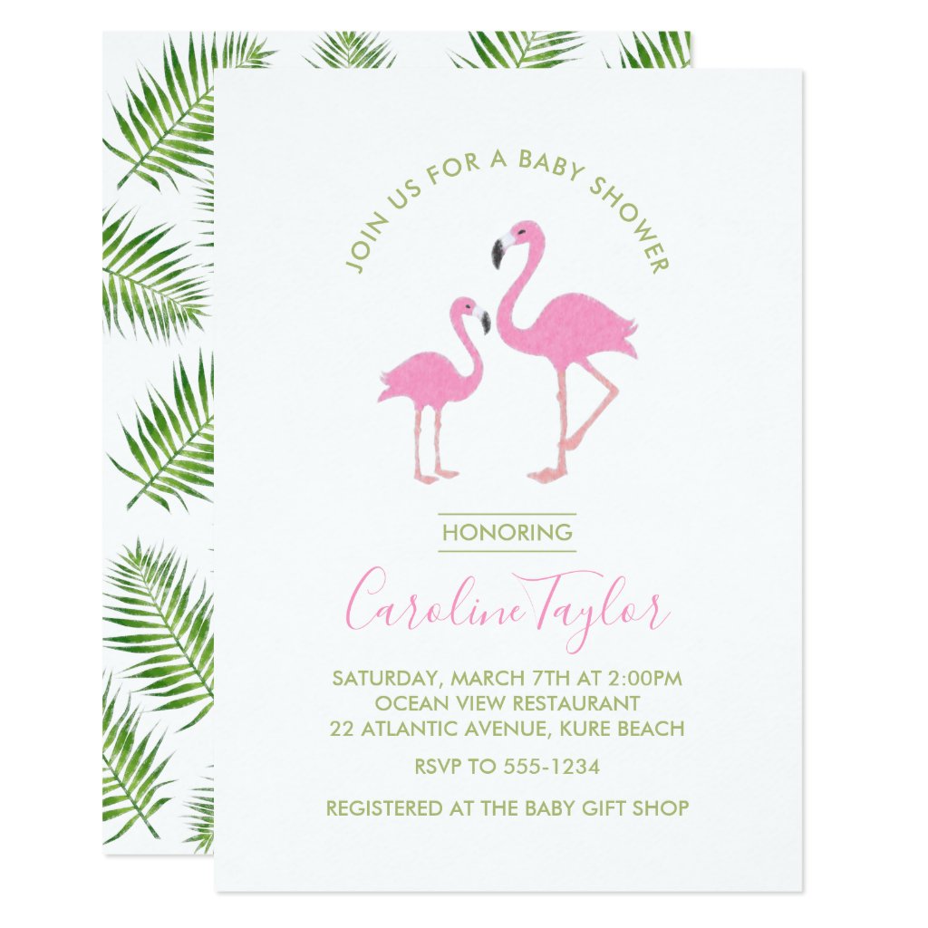 Pink Flamingo Watercolor Baby Shower Invitation