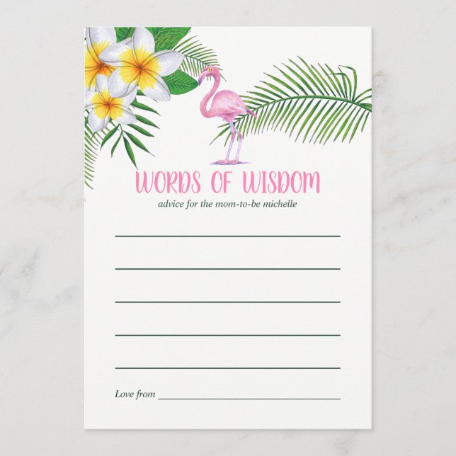 Pink Flamingo Watercolor Baby Shower Mom Advice (Front)