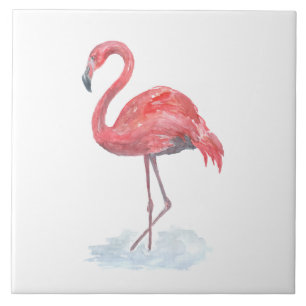 Pink Flamingo, watercolor . Ceramic Tile