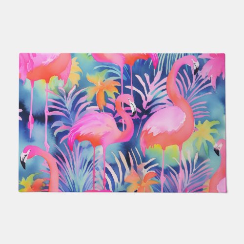 Pink Flamingo Watercolor Doormat