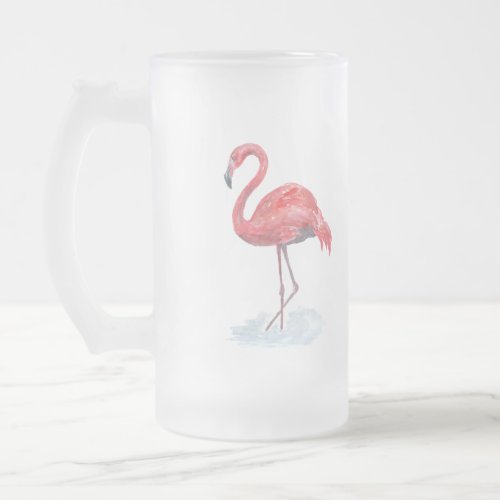 Pink Flamingo watercolor  Frosted Glass Beer Mug