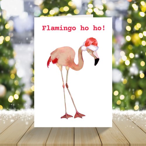 Pink flamingo watercolor funny Christmas  Holiday Card