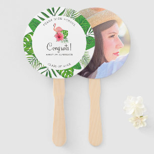 Pink Flamingo Watercolor Luau Graduation photo Hand Fan