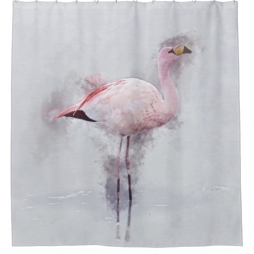 Pink Flamingo Watercolor Shower Curtain