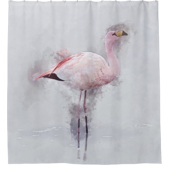 Pink Flamingo Watercolor Shower Curtain (Front)