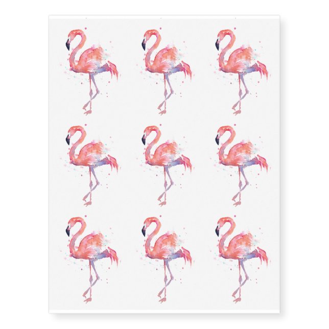 Pink Flamingo Watercolor Temporary Tattoo (Front)