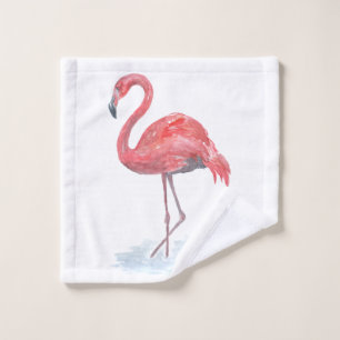 Pink Flamingo, watercolor . Wash Cloth