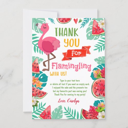 Pink Flamingo Watermelon Birthday Thank You Card