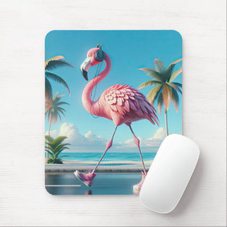 Pink Flamingo Wearing Sneakers Mouse Pad
