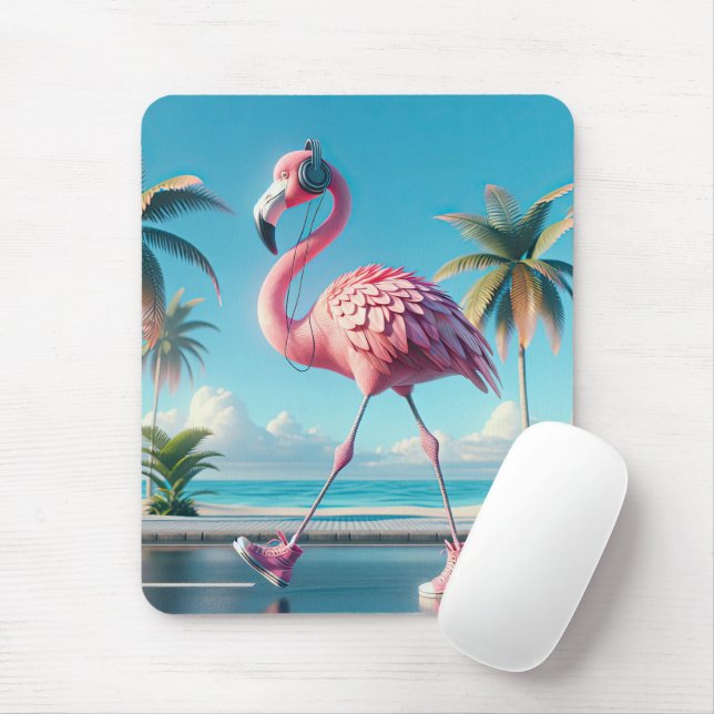 Pink Flamingo Wearing Sneakers Mouse Pad (With Mouse)