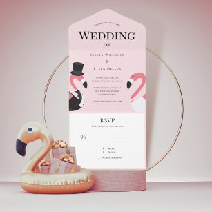 Pink Flamingo Wedding All In One Invitation