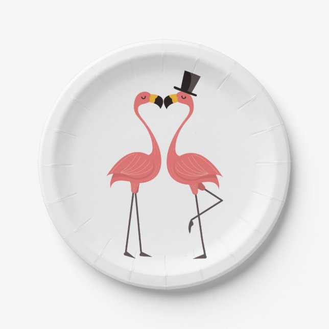 Pink Flamingo Wedding Bridal Shower Love Luau Paper Plates (Front)