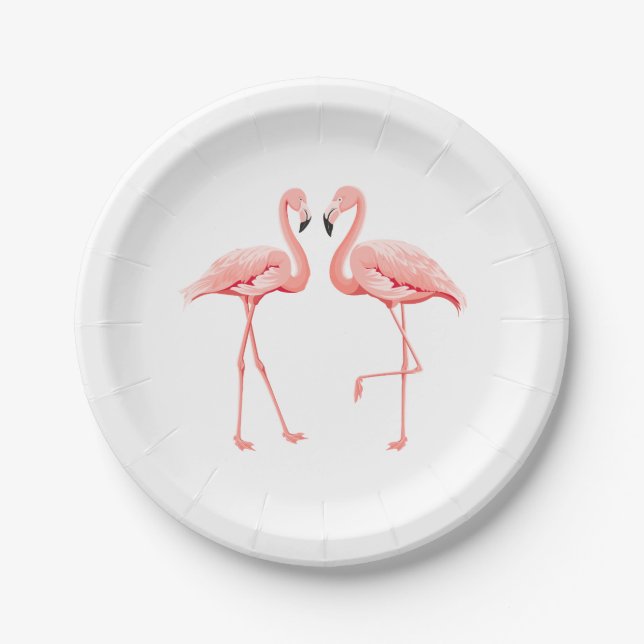 Pink Flamingo Wedding Bridal Shower Love Luau Paper Plates (Front)