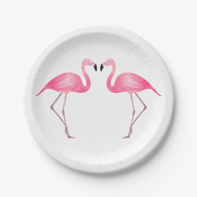 Pink Flamingo Wedding Bridal Shower Tropical Luau Paper Plates (Front)