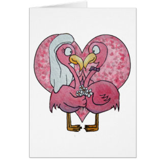 Pink Flamingo Wedding Couple Pair Watercolor Cards