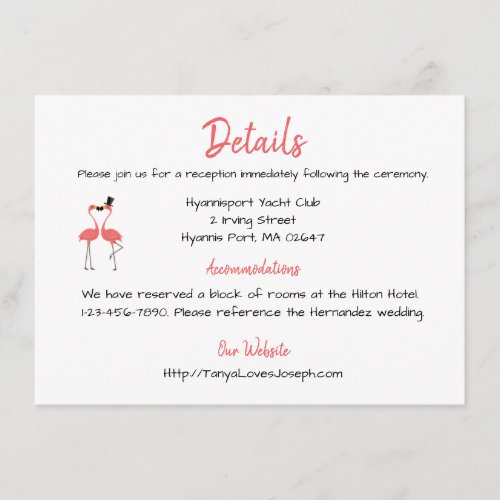 Pink Flamingo Wedding Details Tropical Summer Luau Enclosure Card