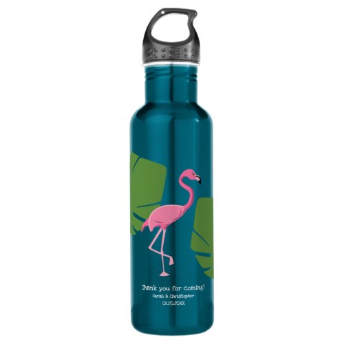 Pink Flamingo Wedding giveaway Blue Custom Stainless Steel Water Bottle