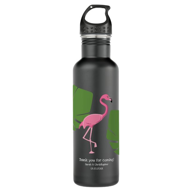 Pink Flamingo wedding giveaway Custom Black Stainless Steel Water Bottle (Front)