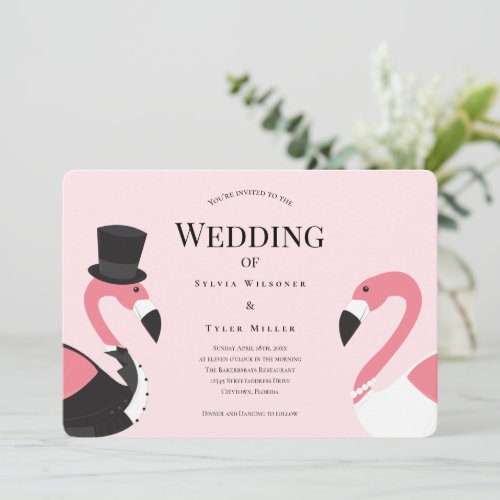Pink Flamingo Wedding Invitation