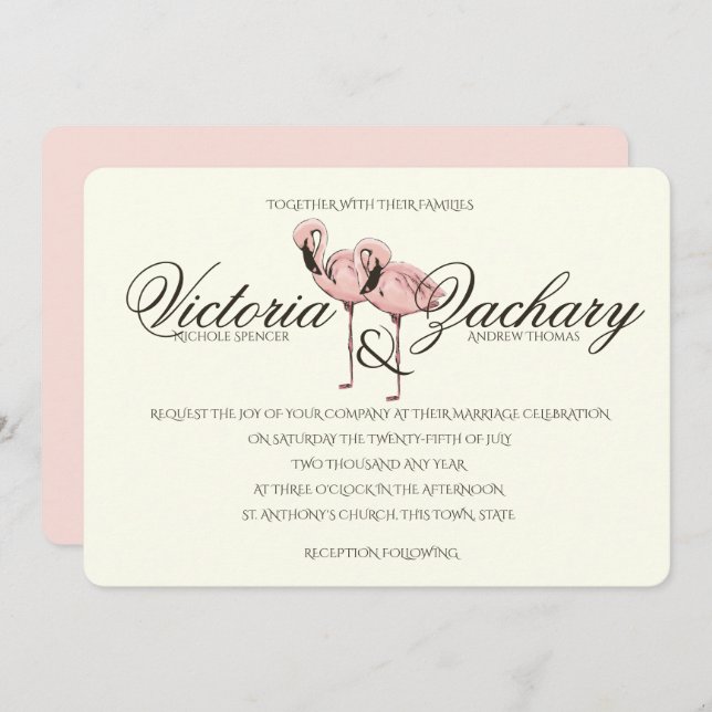 Pink Flamingo Wedding Invitation (Front/Back)