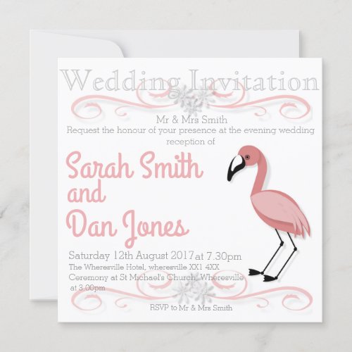 Pink Flamingo Wedding Invitation Customizable