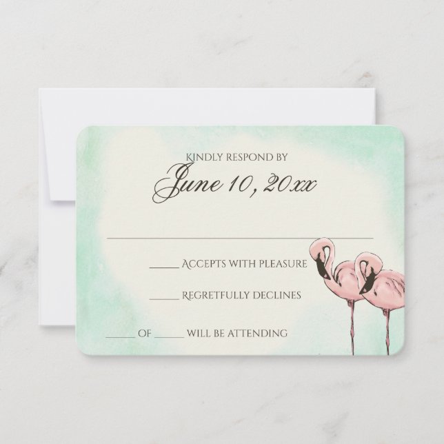Pink Flamingo Wedding Response Card (Front)