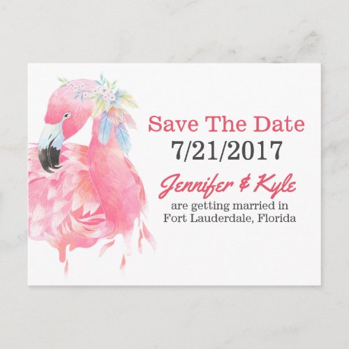 Pink Flamingo Wedding Save The Date Postcard