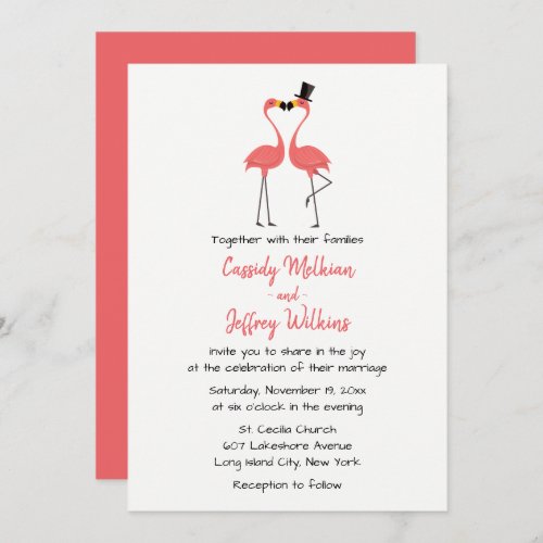 Pink Flamingo Wedding Tropical Summer Beach Invitation