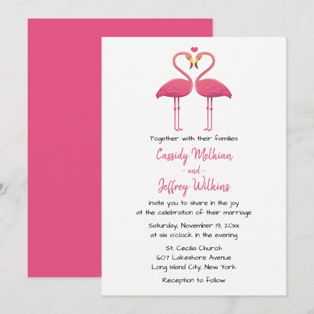 Pink Flamingo Wedding Tropical Summer Beach Invitation (Front/Back)