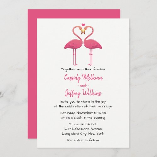 Pink Flamingo Wedding Tropical Summer Beach Invitation