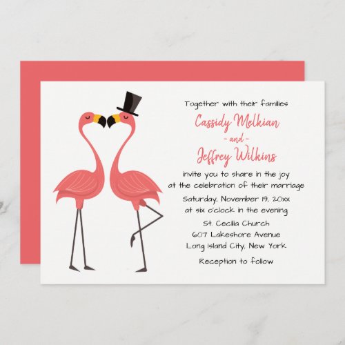 Pink Flamingo Wedding Tropical Summer Beach Invitation