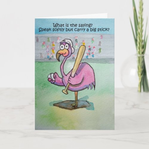 Pink Flamingo Whimsical Funny Bird Painting Card
